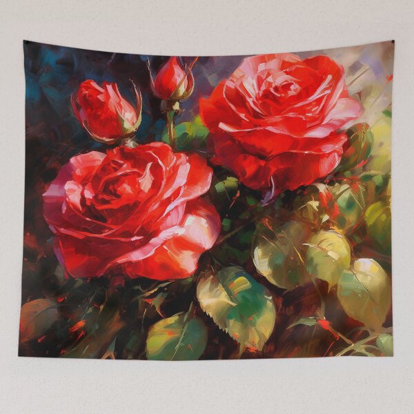 Item preview, Red Roses And Lush Leaves Digital Oil Painting designed and sold by DEC02.