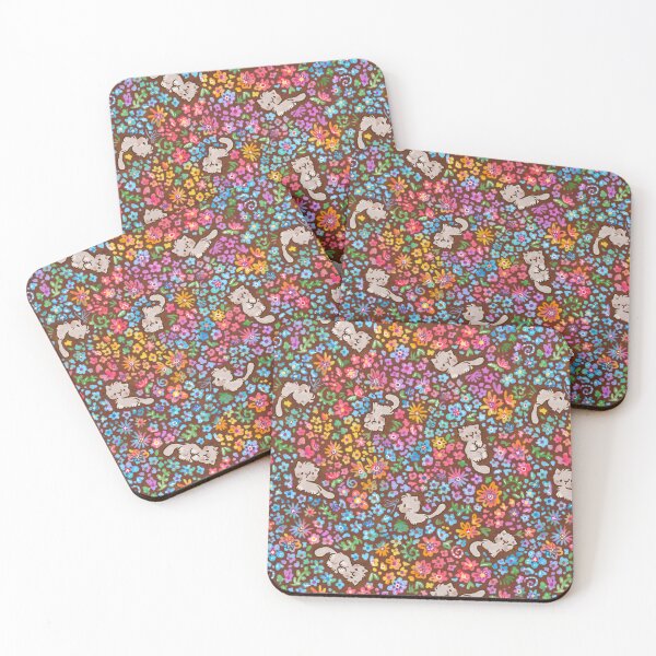 Item preview, Pebble's Whimsical Garden - Gray Cat & Bright Painted Florals - Brown designed and sold by EmiBeeBuzz.