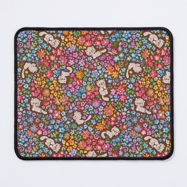 Item preview, Pebble's Whimsical Garden - Gray Cat & Bright Painted Florals - Brown designed and sold by EmiBeeBuzz.