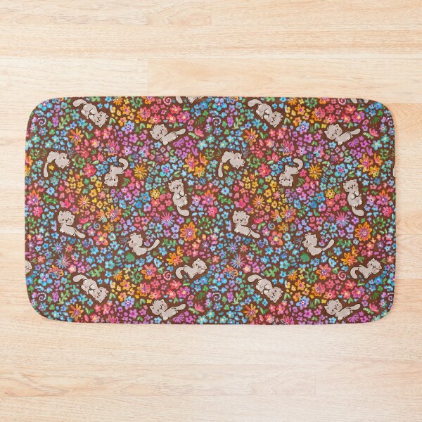 Item preview, Pebble's Whimsical Garden - Gray Cat & Bright Painted Florals - Brown designed and sold by EmiBeeBuzz.
