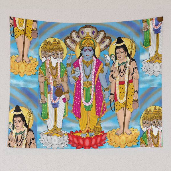Item preview, Lord Tridev Divine Artwork – Brahma Vishnu Shiva Trinity Illustration designed and sold by Harshit_Digital_Arts.