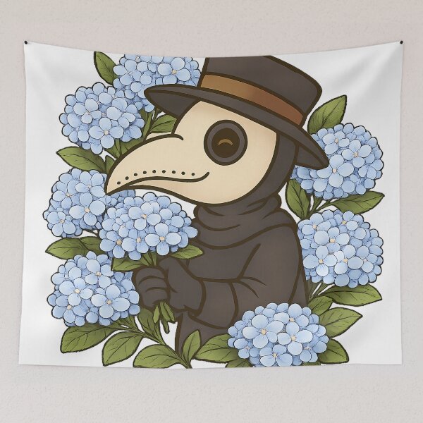 Item preview, Spooky Cute Plague Doctor with Blue Hydrangeas | Gothic Cottagecore Floral designed and sold by designsbyhw.
