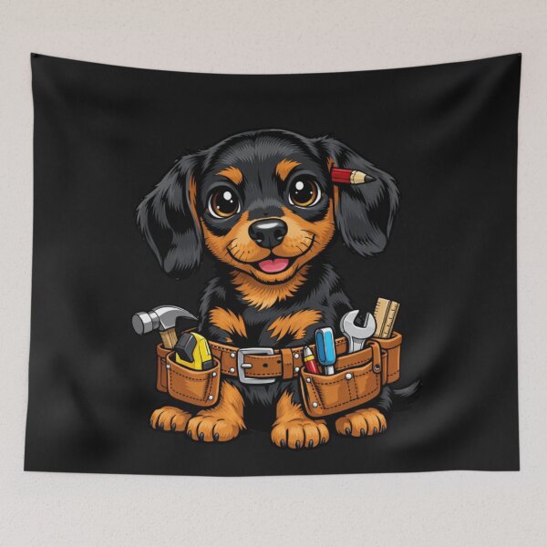 Item preview, Handy Dachshund Puppy Dog Tool Belt Builder Pup designed and sold by Tsugraf Designs.