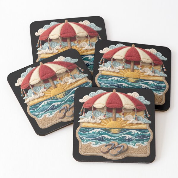 Item preview, Whimsical Beach Sunset Umbrella Felt Art designed and sold by colorsartss.
