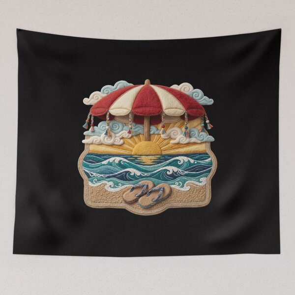 Item preview, Whimsical Beach Sunset Umbrella Felt Art designed and sold by colorsartss.
