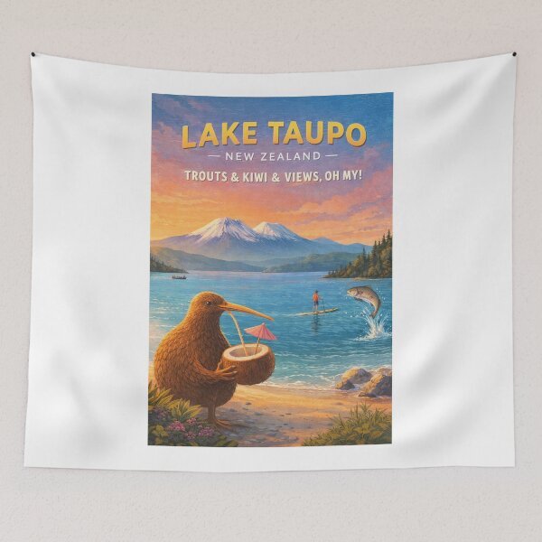 Item preview, Lake Taupo Waikato New Zealand Tongariro National Park Mount Ngauruhoe Trout Fishing designed and sold by Aryabek.