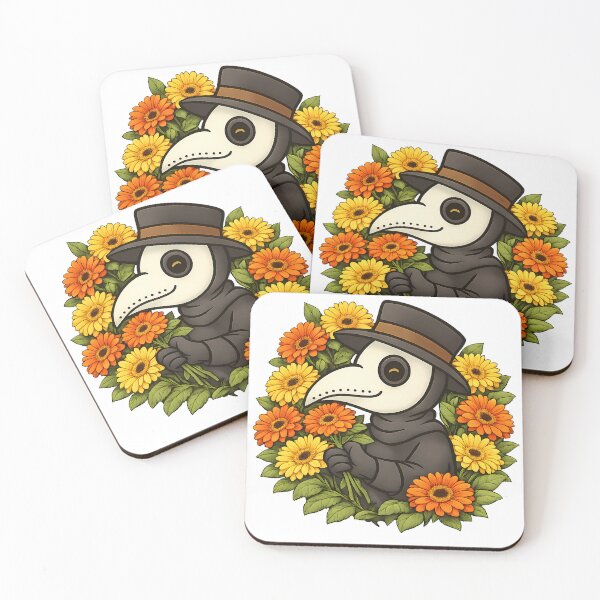 Item preview, Spooky Cute Plague Doctor with Orange & Yellow Gerbera Daisies designed and sold by designsbyhw.