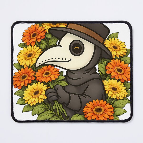 Item preview, Spooky Cute Plague Doctor with Orange & Yellow Gerbera Daisies designed and sold by designsbyhw.