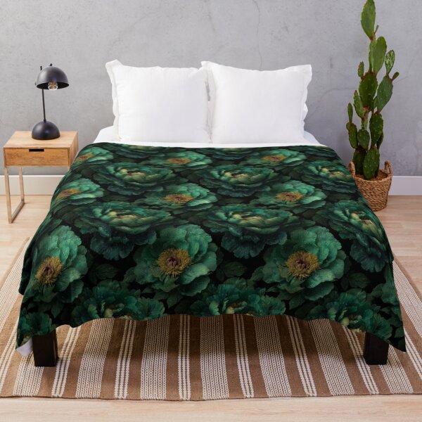 Item preview, Dark Moody Emerald Green Peony Floral Pattern designed and sold by Prismatect.