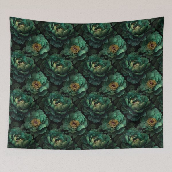 Item preview, Dark Moody Emerald Green Peony Floral Pattern designed and sold by Prismatect.