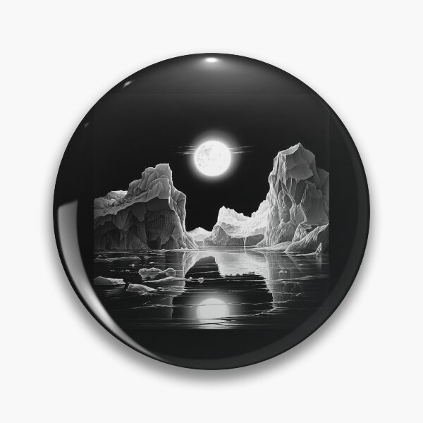 Item preview, Black and White Arctic Moon Landscape | Frozen Glacier Night Art designed and sold by inkoutninja.