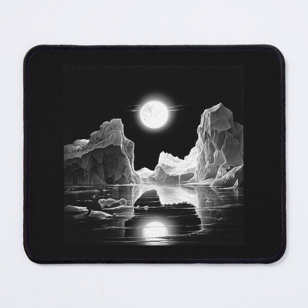 Item preview, Black and White Arctic Moon Landscape | Frozen Glacier Night Art designed and sold by inkoutninja.