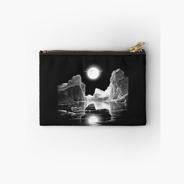 Item preview, Black and White Arctic Moon Landscape | Frozen Glacier Night Art designed and sold by inkoutninja.