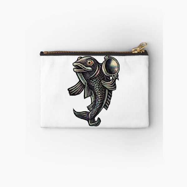 Item preview, black or blue fish holding a cooking wok pan designed and sold by LisaHaney.
