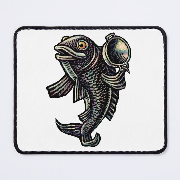 Item preview, black or blue fish holding a cooking wok pan designed and sold by LisaHaney.