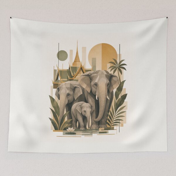 Item preview, Boho Sacred Elephant Family - Thai Temple Zen Wall Art designed and sold by Nova Graphix.