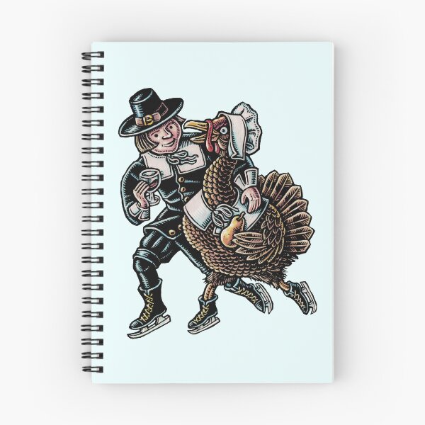 Item preview, pilgrim ice skating with a thanksgiving turkey in a bonnet designed and sold by LisaHaney.