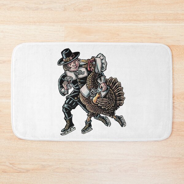 Item preview, pilgrim ice skating with a thanksgiving turkey in a bonnet designed and sold by LisaHaney.