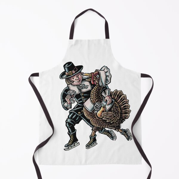 Item preview, pilgrim ice skating with a thanksgiving turkey in a bonnet designed and sold by LisaHaney.