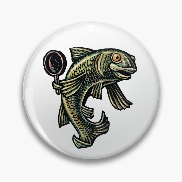 Item preview, green fish holding a frying pan designed and sold by LisaHaney.