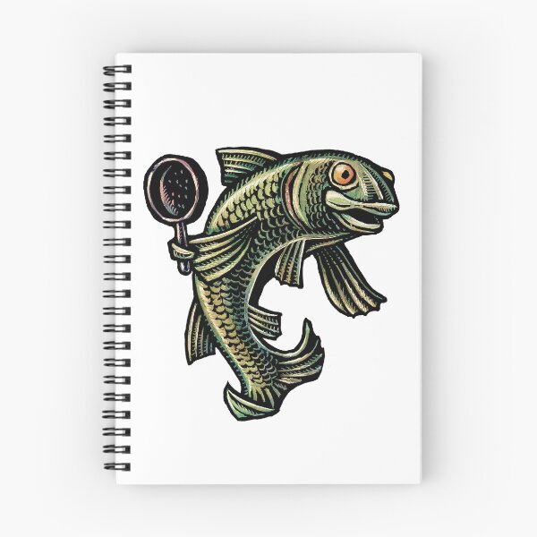 Item preview, green fish holding a frying pan designed and sold by LisaHaney.