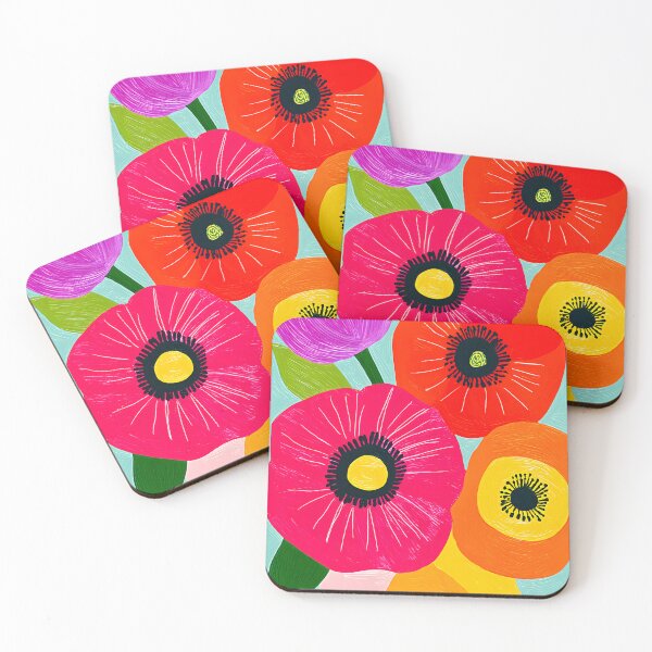 Item preview, Warm Tone Botanical Flowers - Colorful Floral Array on Light Blue Background with Bold Petals  designed and sold by OlfactoART Studio.