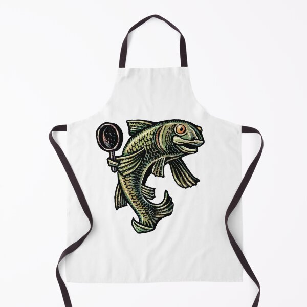 Item preview, green fish holding a frying pan designed and sold by LisaHaney.
