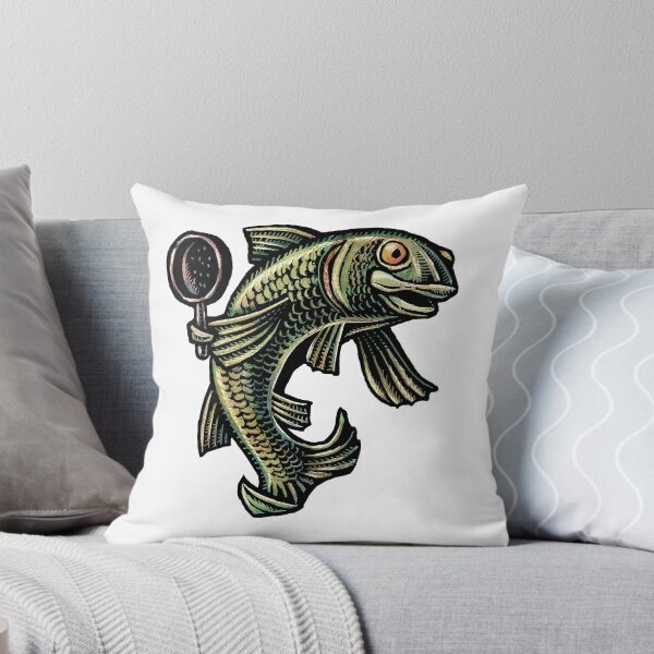 Item preview, green fish holding a frying pan designed and sold by LisaHaney.