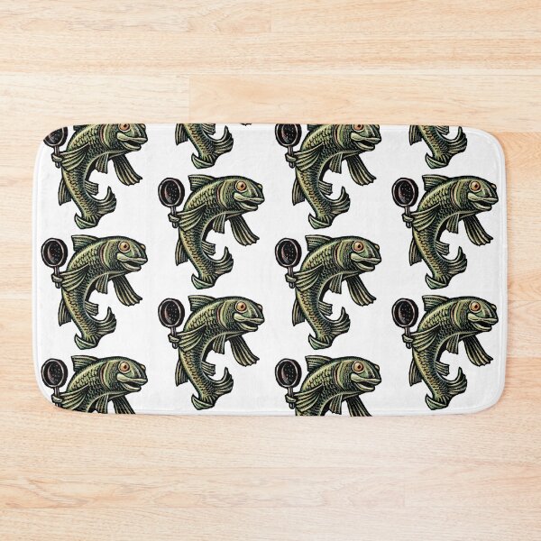 Item preview, green fish holding a frying pan designed and sold by LisaHaney.