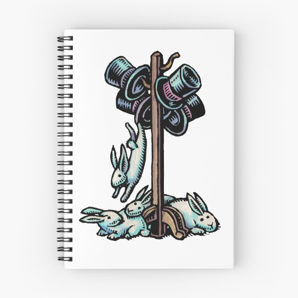 Item preview, white rabbits fall from magician's hats hung on coat rack designed and sold by LisaHaney.