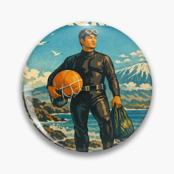 Item preview, KOREA HAENAM - Sea Diver and Mount Hallasan Jeju Island Epic Retro Vintage Poster designed and sold by KOREA-HAENAM.