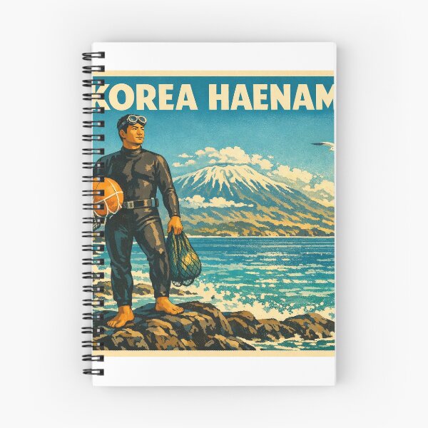 Item preview, KOREA HAENAM - Sea Diver and Mount Hallasan Jeju Island Epic Retro Vintage Poster designed and sold by KOREA-HAENAM.