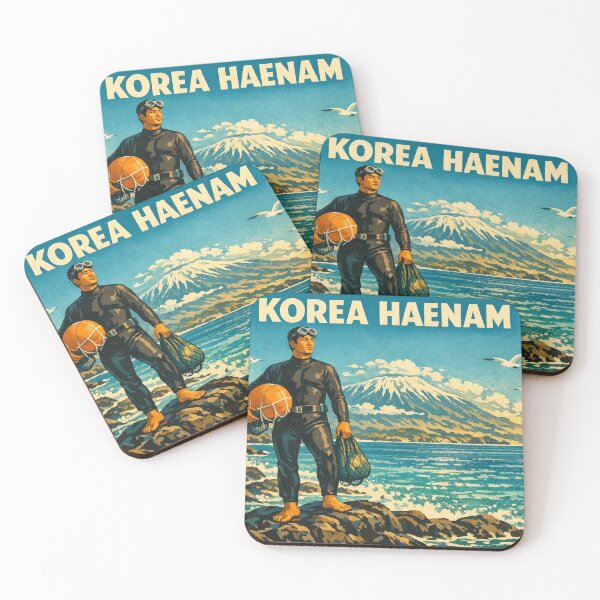 Item preview, KOREA HAENAM - Sea Diver and Mount Hallasan Jeju Island Epic Retro Vintage Poster designed and sold by KOREA-HAENAM.