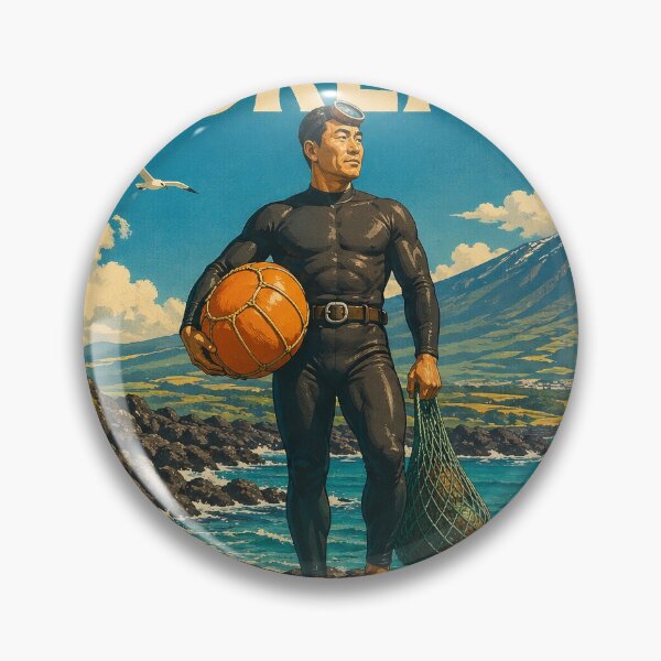 Item preview, KOREA HAENAM - Male Sea Diver Stands Before Mount Hallasan Jeju Island Retro Vintage Poster designed and sold by KOREA-HAENAM.