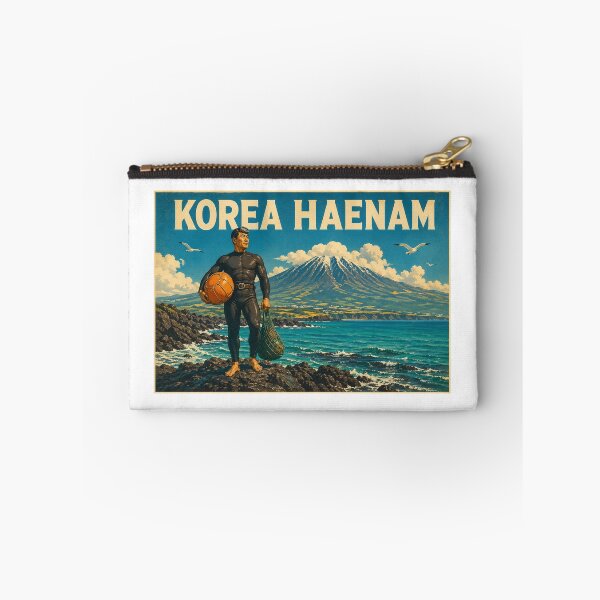 Item preview, KOREA HAENAM - Male Sea Diver Stands Before Mount Hallasan Jeju Island Retro Vintage Poster designed and sold by KOREA-HAENAM.
