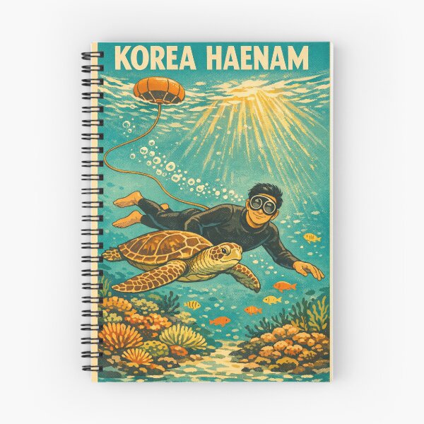 Item preview, KOREA HAENAM - Free Diver and Sea Turtle Coral Reef Jeju Island Retro Vintage Poster designed and sold by KOREA-HAENAM.