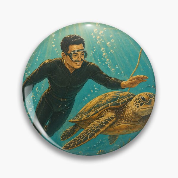 Item preview, KOREA HAENAM - Male Sea Diver Swimming With Sea Turtle Jeju Island Retro Vintage Poster designed and sold by KOREA-HAENAM.