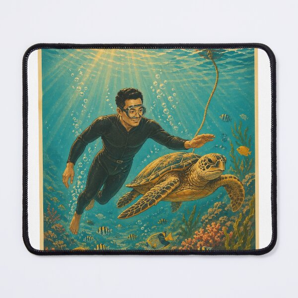 Item preview, KOREA HAENAM - Male Sea Diver Swimming With Sea Turtle Jeju Island Retro Vintage Poster designed and sold by KOREA-HAENAM.