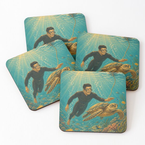Item preview, KOREA HAENAM - Male Sea Diver Swimming With Sea Turtle Jeju Island Retro Vintage Poster designed and sold by KOREA-HAENAM.