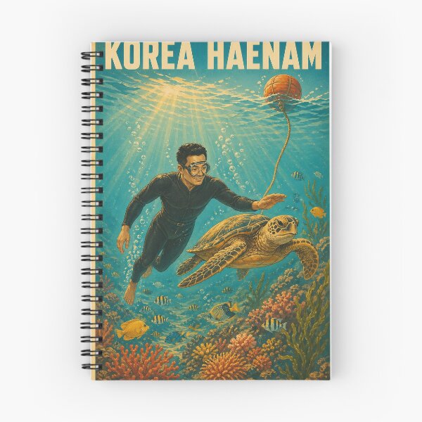 Item preview, KOREA HAENAM - Male Sea Diver Swimming With Sea Turtle Jeju Island Retro Vintage Poster designed and sold by KOREA-HAENAM.