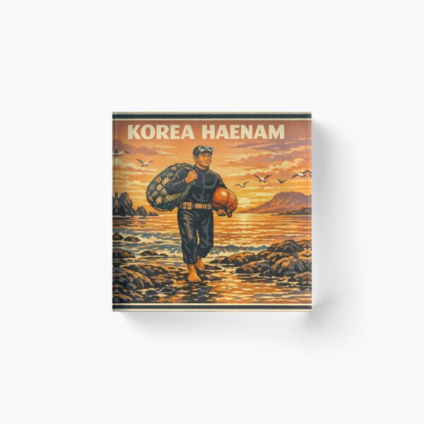 Item preview, KOREA HAENAM - Triumphant Return to Jeju Shore Golden Sunset Retro Vintage Poster designed and sold by KOREA-HAENAM.