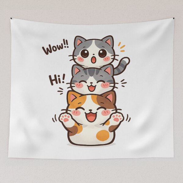 Item preview, Three Happy Cats Stack - Funny Kawaii Kitten Art designed and sold by Oddifys.