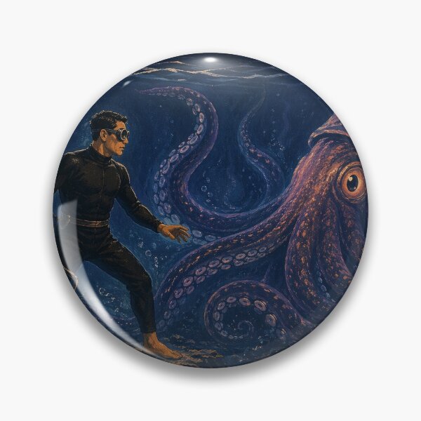 Item preview, KOREA HAENAM - Male Sea Diver Encounters Giant Squid Jeju Island Retro Vintage Poster designed and sold by KOREA-HAENAM.