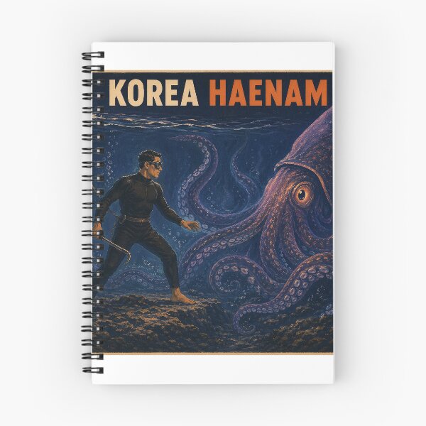 Item preview, KOREA HAENAM - Male Sea Diver Encounters Giant Squid Jeju Island Retro Vintage Poster designed and sold by KOREA-HAENAM.