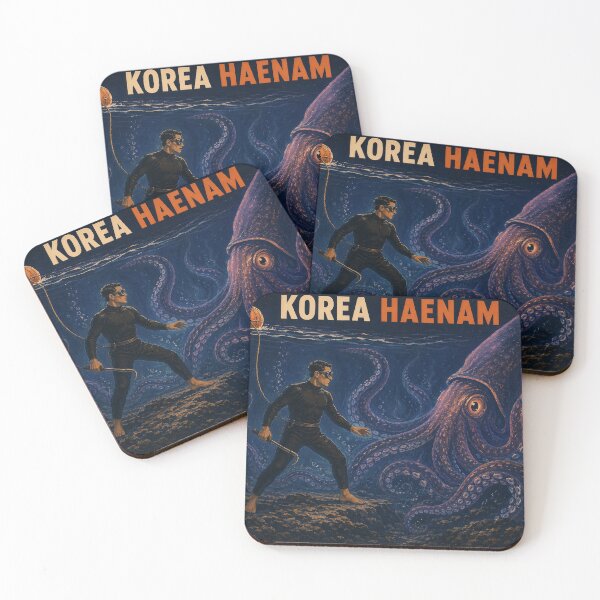 Item preview, KOREA HAENAM - Male Sea Diver Encounters Giant Squid Jeju Island Retro Vintage Poster designed and sold by KOREA-HAENAM.