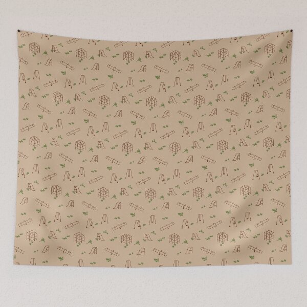 Item preview, Vintage Earth Tone Playground Pattern Brown Slides and Swings Khaki Kids Art designed and sold by studiomamabara.