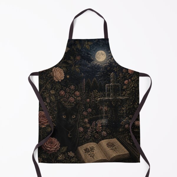 Item preview, Midnight Witch Garden - Black Cat & Moonlit Fountain Art designed and sold by PixelPanduh.