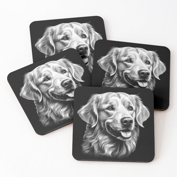 Item preview, Smiling Golden Retriever Portrait | Black and White Dog Lover Art designed and sold by inkoutninja.