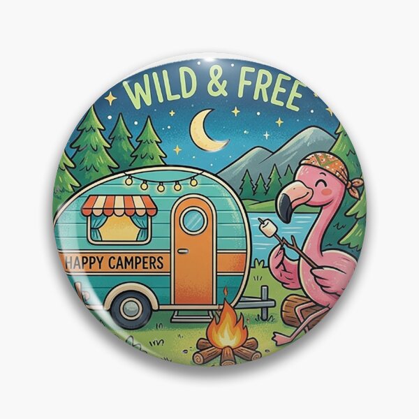Item preview, Wild and Free Happy Flamingo Camper Retro Adventure designed and sold by TopherK-Designs.