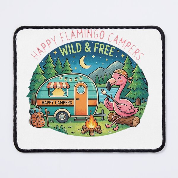 Item preview, Wild and Free Happy Flamingo Camper Retro Adventure designed and sold by TopherK-Designs.